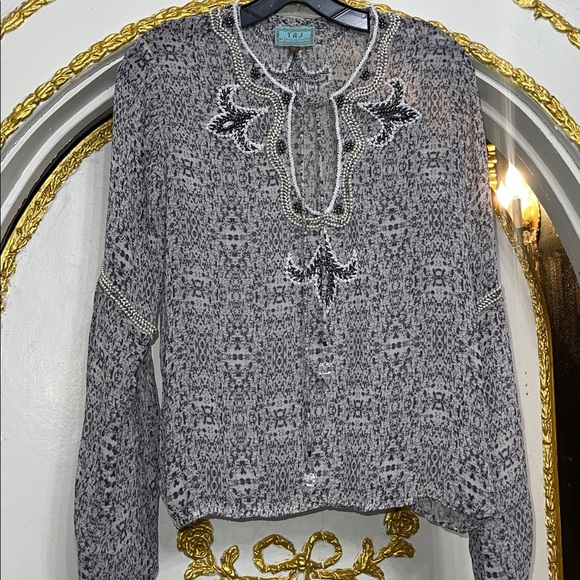 TAJ by Sabrina Crippa 100% Silk Embroidered Beaded Resort Wear Blouse | Size S - Picture 1 of 8